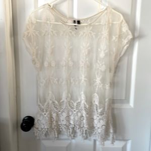 Heartsoul 🤍 size L made in Vietnam ivory see through lace shirt sleeve shirt